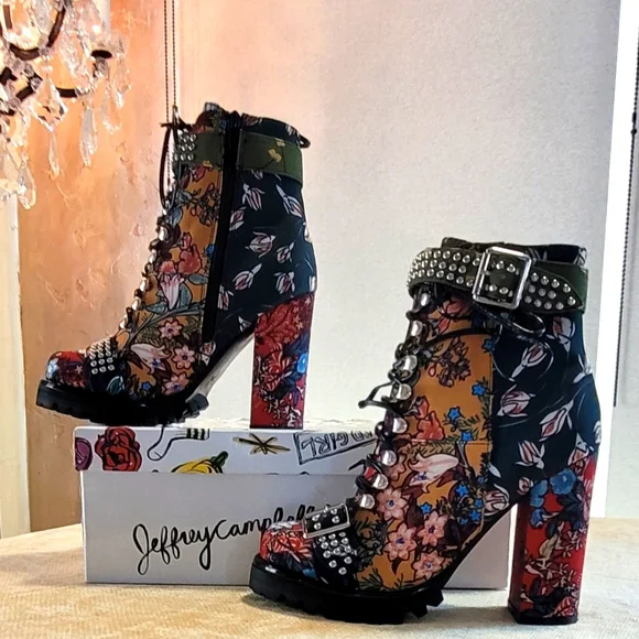 Jeffrey Campbell Lilith Block Heel Bootie In New Floral Design New